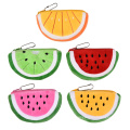 Custom cute watermelon shaped embroidery velvet coin purse plush zipper fruit coin wallet